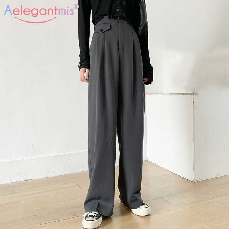 Aelegantmis High Waist Wide Leg Pants Women Loose Office Lady Suit Quality Casual Trousers OL Button Korean Fashion 210607, Black
Aelegantmis High Waist Wide Leg Pants Women Loose Office Lady Suit Quality Casual Trousers OL Button Korean Fashion 210607, Black