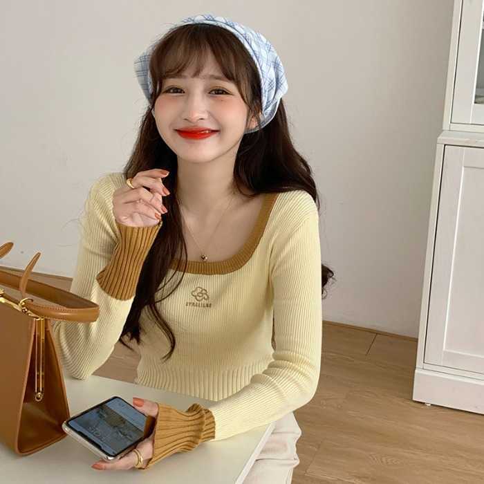 Korobov Korean Long Sleeve O Neck Women Sweaters Vintage Flower Embroidery Sueter Mujer Harajuku Hit Color Chic Jumper Femme 210830