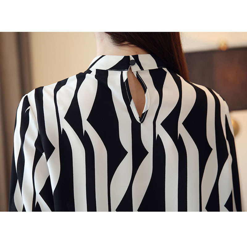 Fashion Women Blouse Long Sleeved Printed Top Stand Collar Blouses Beautiful Slim Fit Office Lady Blusa 0941 40 210427
