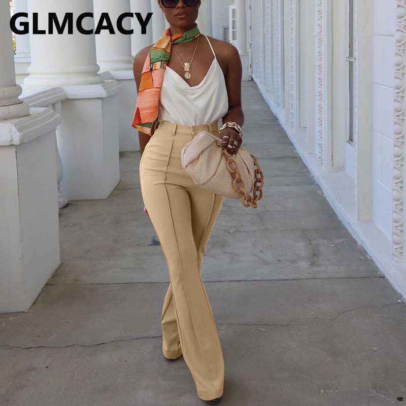 High Waist Solid Chic Pants Slim OL Career Long Trousers 210702