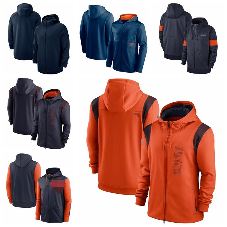 Chicago„Bears„Men Women Youth Football Sideline Team Performance Full-Zip Hoodie Navy Orange