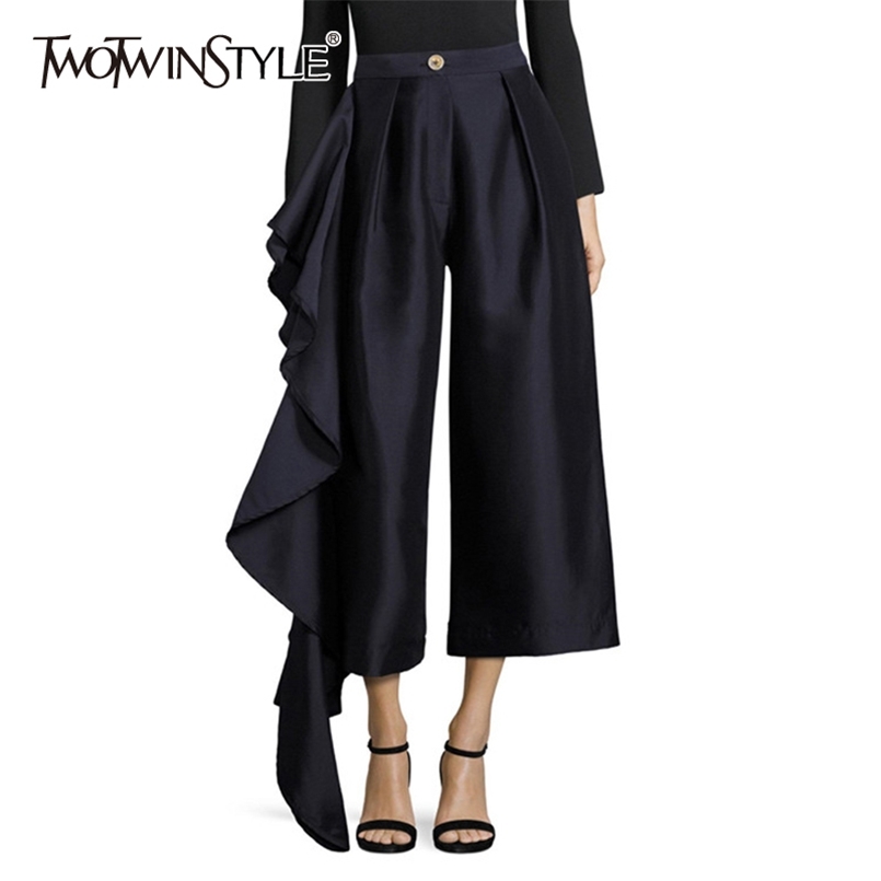 Loose Solid Patchwork Ruffle Trouser For Women High Waist Casual Wide Leg Pants Female Fashion Clothing Spring 210521, Navy
Loose Solid Patchwork Ruffle Trouser For Women High Waist Casual Wide Leg Pants Female Fashion Clothing Spring 210521, Navy