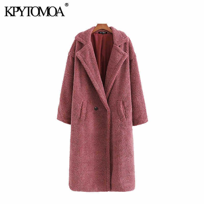 Vintage Stylish Thick Warm Faux Fur Teddy Jacket Coat Women Fashion Long Sleeve Pockets Winter Female Outerwear Chic Tops 211019