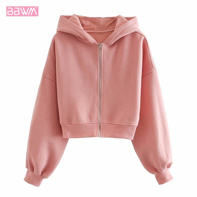 Pink Korean Round Neck Long Sleeve Zipper Chic Female Coat Korean Harajuku Fashion Casual Sports Loose Women's Jacket Tops 210507