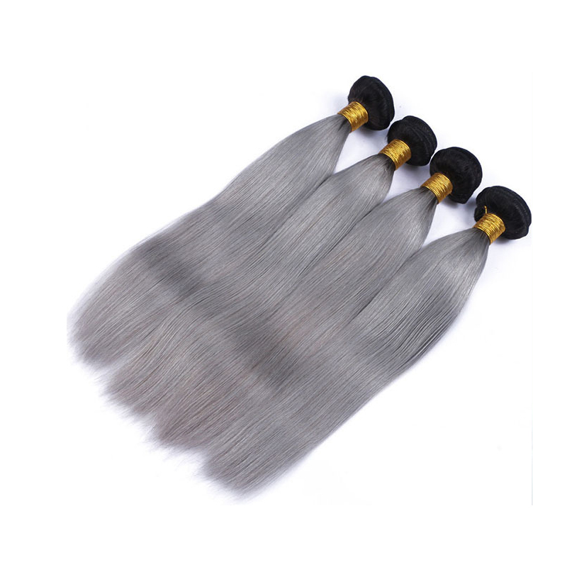 Peruvian Straight Human Hair Weaves Ombre 2 Tones 1B/Grey Color Double Wefts 100g/pc Can Be Dyed Bleached