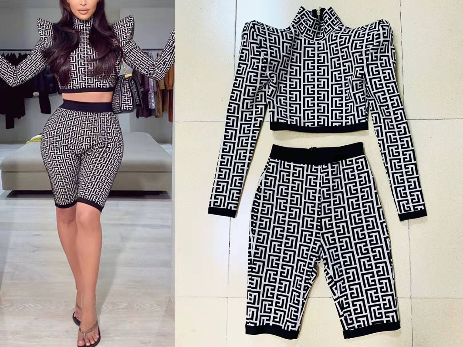 High-quality pants suit knitted tight-fitting shrug top + five-point pants, As picture
High-quality pants suit knitted tight-fitting shrug top + five-point pants, As picture