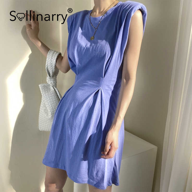 Sollinarry Elegant Summer Short Sleeve O-neck Dress Fashion Party Short Women Dresses Casual Cotton Purple High Waist Vestidos 210709