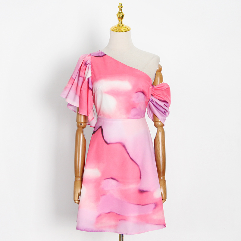 Women Dress Butterfly Sleeve Off Shoulder Printing Dresses Woman Asymmetry Plus Size Sexy Short Summer 210513