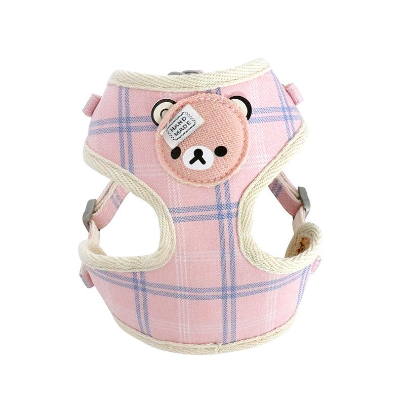 Dog Collars & Leashes Pet Supplies Harness Leash Set I-Shaped Plaid Cartoon Bear Polyester Breathable Mesh Chest Strap Snack Pack