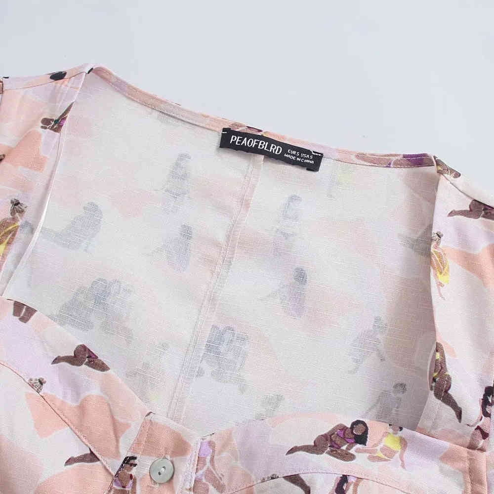 BBWM Heart-Shaped Neckline Women Dress Single-Breasted Vintage Cartoon Pictures Print Vestidos Elegant Dresses 210520
