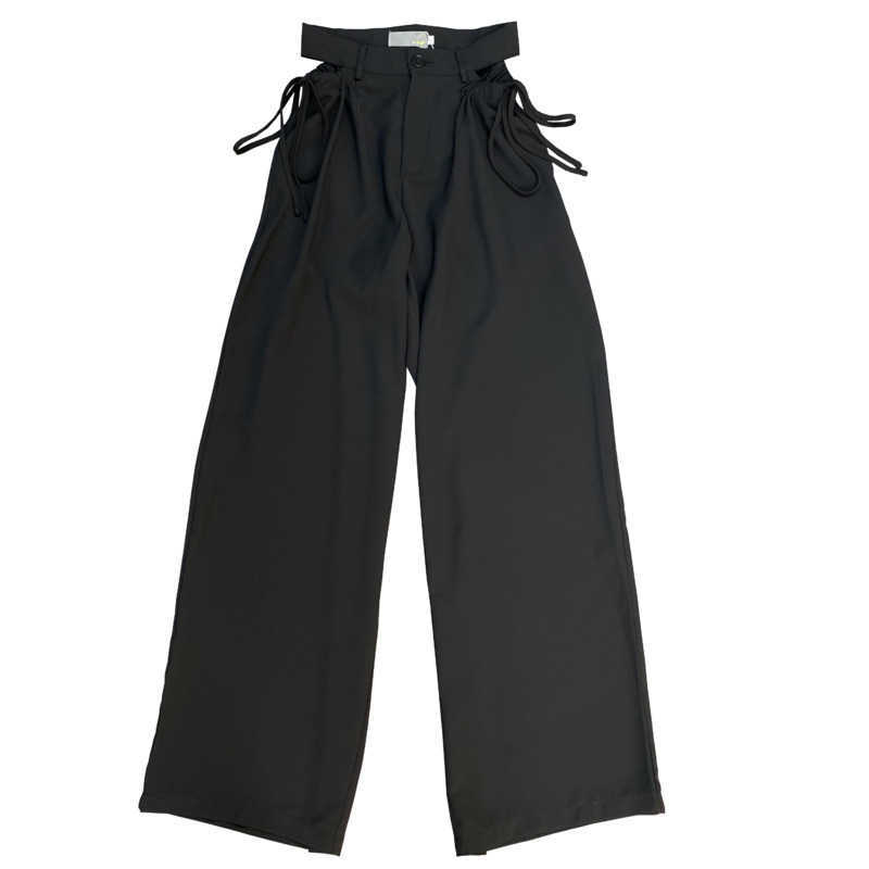 DEAT Women Hollow Out Drawstring Personality Pants Arrivals Temperament Fashion Spring Summer 11D1280 210709