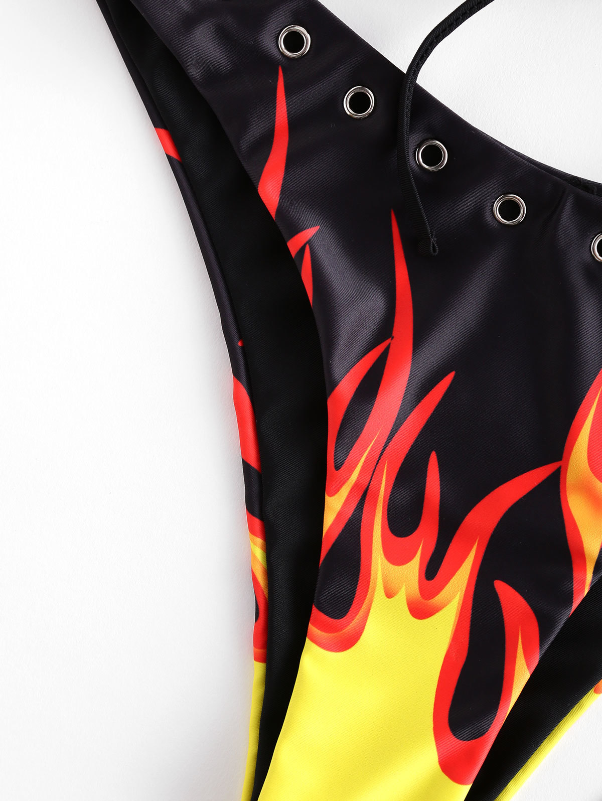 ZAFUL Women Lace-up Bandeau Bikini Strapless Sexy Swimsuit Flame Print Grommets Ladies Swimwear Bikinis Set Padded Bathing Suit 210318