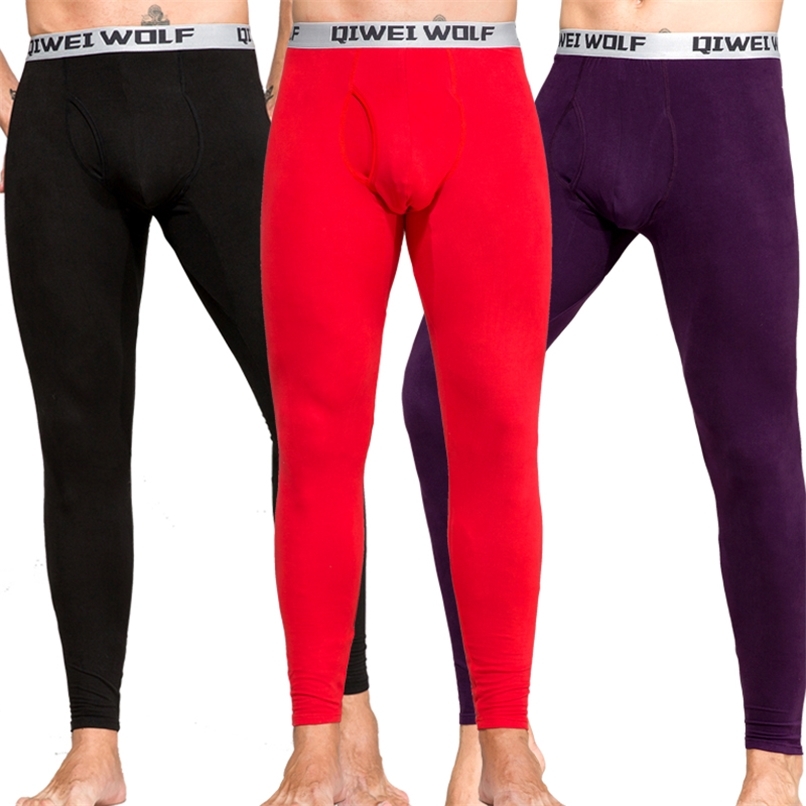 Autumn and winter men thermal underwear pants thin normally modal long johns 211110, Red