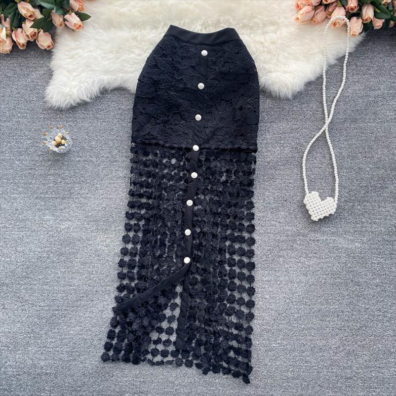 Sexy Black White Hollow Out Women Skirt Lace Elegant Buttons Patchwork Party Faldas Female High Waist Saias Summer
Sexy Black White Hollow Out Women Skirt Lace Elegant Buttons Patchwork Party Faldas Female High Waist Saias Summer