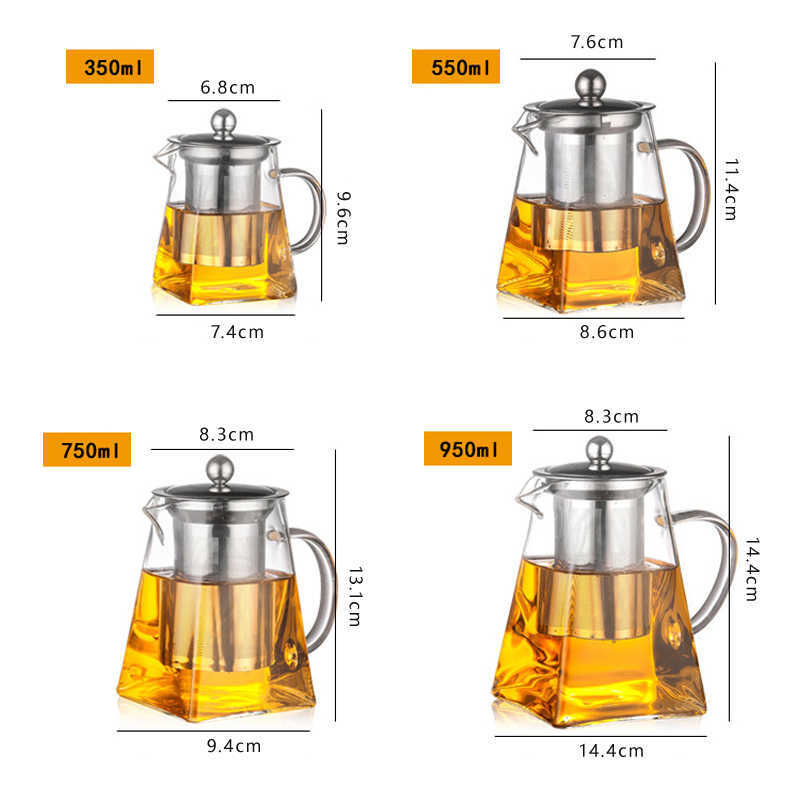 350-950ML Clear Heat Resistant Glass Teapot Jug W/ Infuser Coffee Tea Leaf Herbal Pot Flower Milk Juice Container 210621