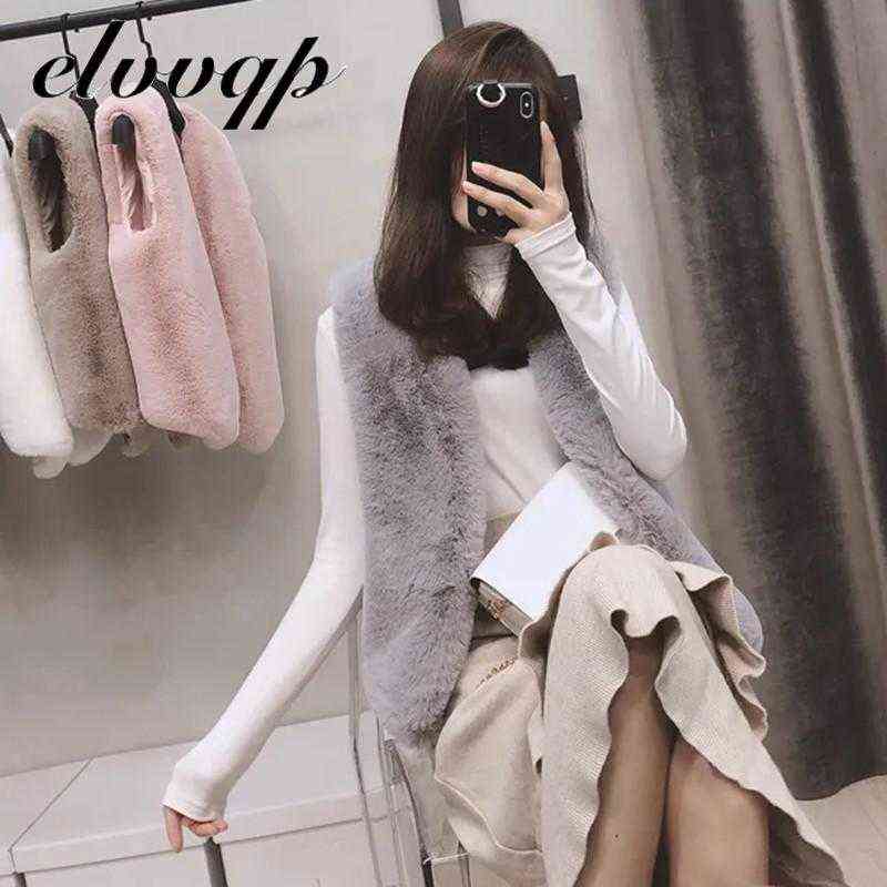 High Quality Faux Fur short Vest Coat Women Spring Autumn Sleeveless V-neck Soft Hairy Waistcoat Fur Jacket Outerwear LU1515 211123
