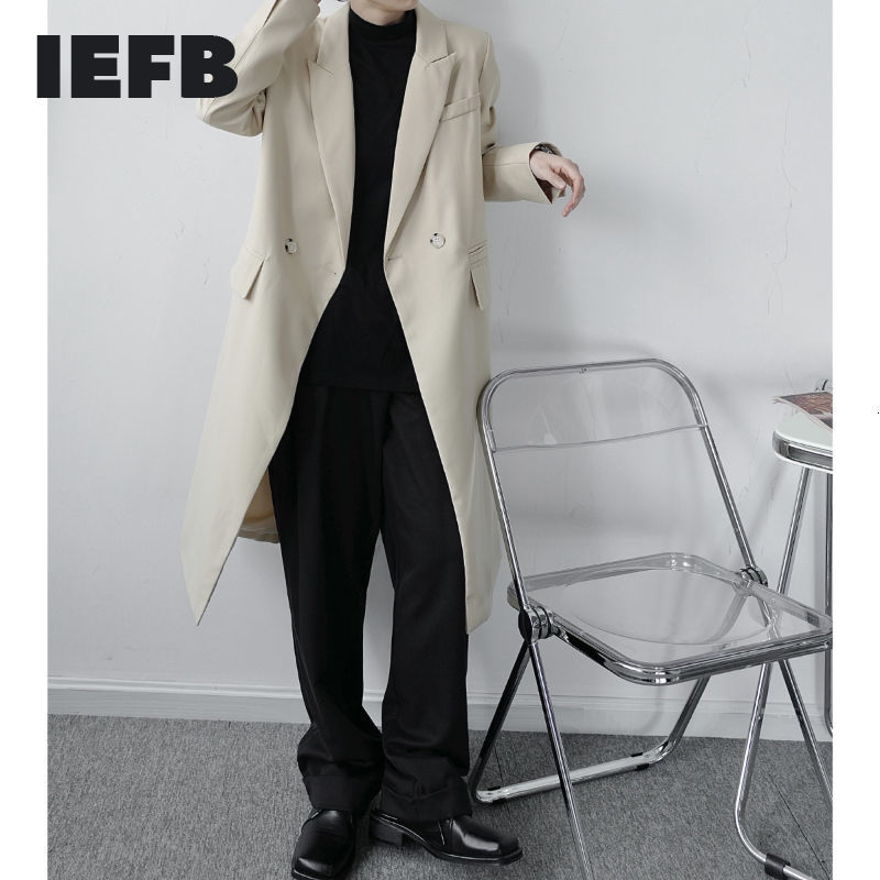 IEFB Men's Casual Mid Length Classic Windbreaker Trend Spring Witner British Style Mens Long Coat Double Pockets 9Y4629 210524