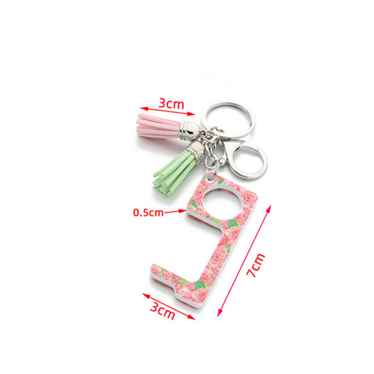 Contactless Key chain operner Door Opener acrylic tassel printed pendant opener press non-touch portable elevator tool T2I51064 Free shipping