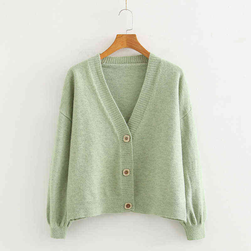 Autumn Cardigan Single Breasted Green Pink Yellow Short Women Long Sleeve Loose Caridgan Female Knitted Jacket Women 211117