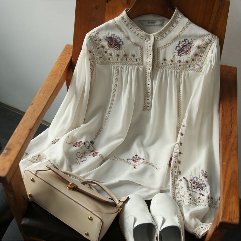 Lady Large Size Fashion Printed Shirt Women's Spring Summer New Retro Bohemian Long Lantern Sleeve Elegant Blouse Tops P191 210317