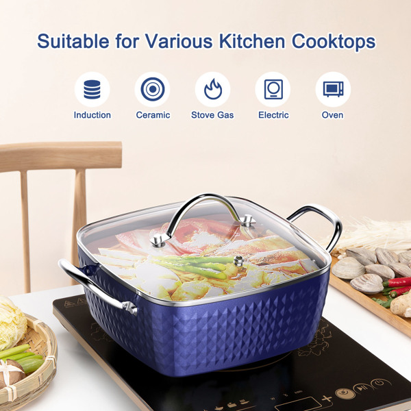 Cooking Utensils Casserole Dish Square Induction with Lid 24cm/ 4L Stock Pots Non Stick Saucepan Aluminum Ceramic Coating Cooking Pot