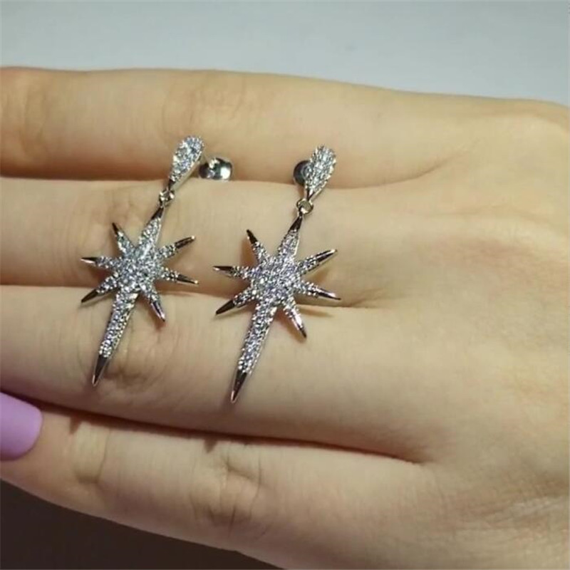 Ins Top Sell Dangle Earrings Internet celebrity Simple Fashion Jewelry 925 Sterling Silver Pave White Sapphire CZ Diamond Promise Meter shape Women Dr