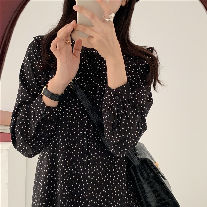 Korean Sweet Polka Dot Dress Women Autumn Long Sleeve Mini A-line Round Collar Office Lady Vestidos De Fiesta 10840 210506