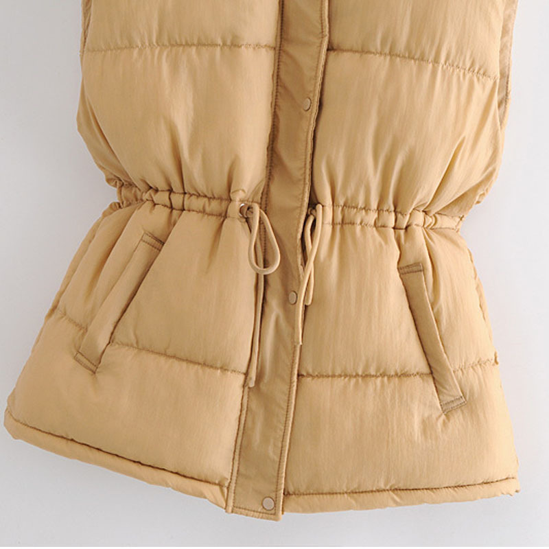 Vintage Fashion Lapel Women's Warm Jacket Loose Plus Cotton Sleeveless Vest Waist Drawstring Chic Tops Female 210507