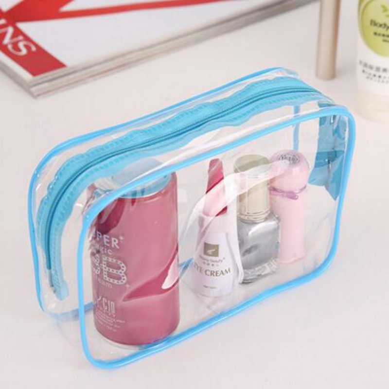 Portable zipper Transparent Cosmetic Bag Bath Wash Clear Makeup Bags Women Organizer Travel PVC Red Blue Yellow