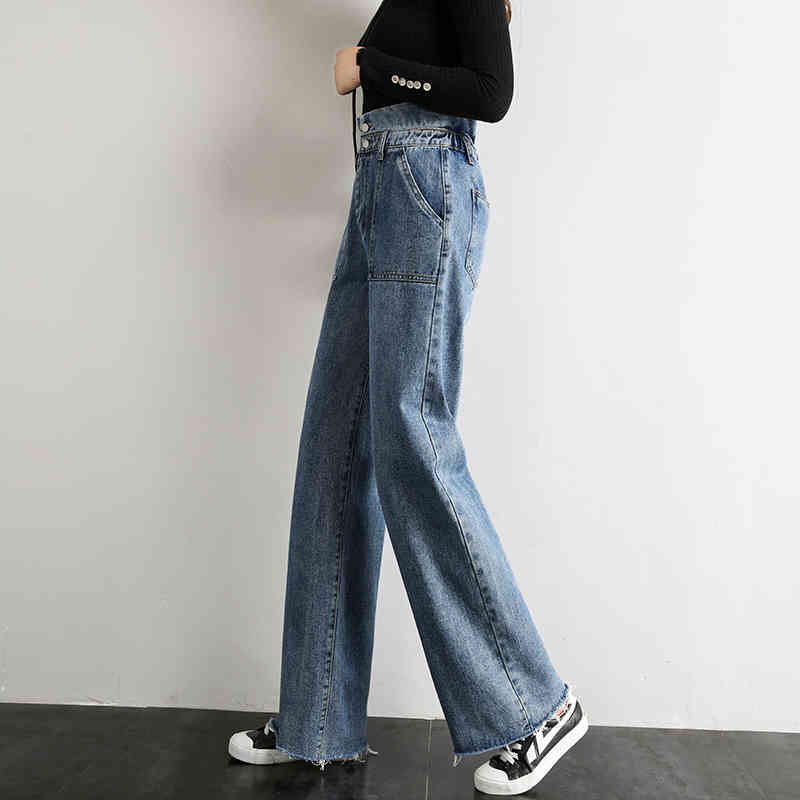 Women High Waist Jeans Woman Boyfriend Blue Color Wide Leg Loose Pants For Ladies Grils Long Length Korean Denim Jean Trousers 210515