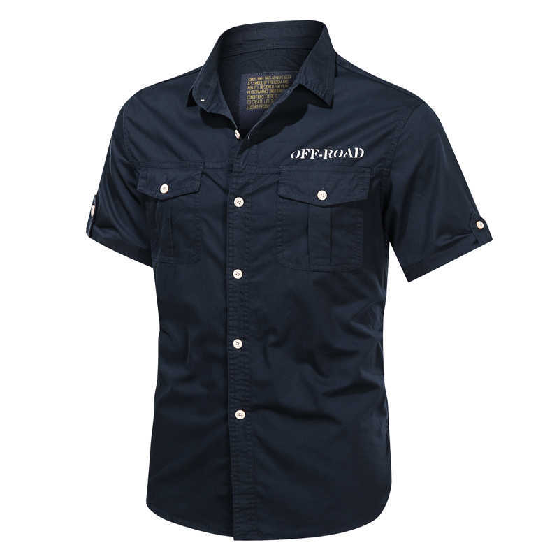 Military Men's Shirt 100% Cotton Summer Solid Short Sleeve Men's Shirt Business Casual Fashion Tops High Quality Slim Shirt Men 210603