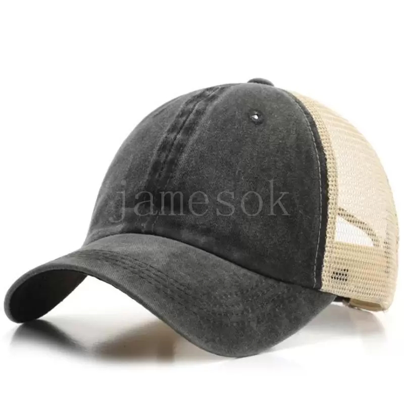 7 Colors Ponytail Hats Men Woman Washed Mesh Baseball Cap Outdoor Sports Adjustable Sun Protection Net Caps DB756
