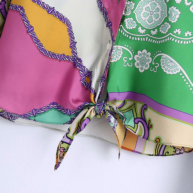 Women Vintage Cloth Patchwork Printing Casual Smock Blouse Ladies Hem Bowknot Kimono Shirts Chic Retro Blusas Tops 210521