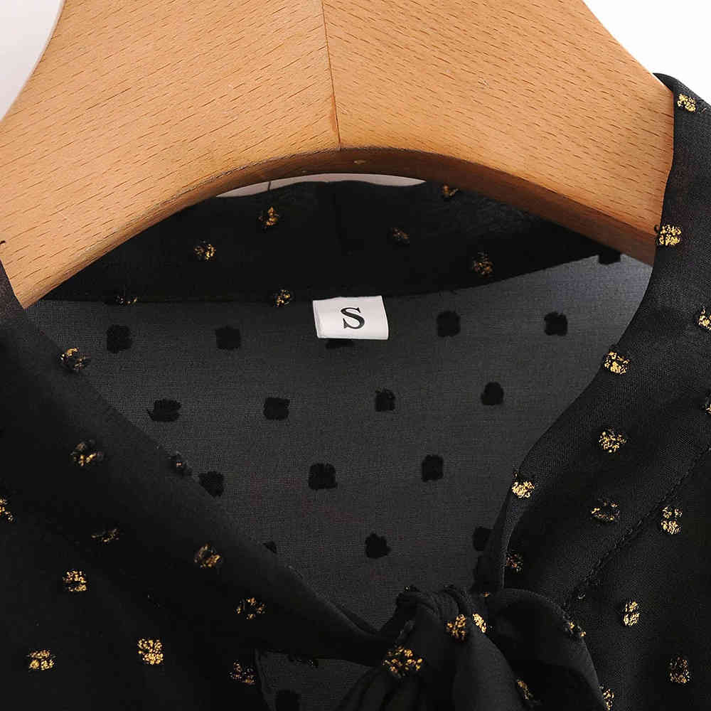 Autumn Fashion Button Up Chiffon Shirt Vintage Blouse Women Black And Golden Silk Thread Lady Long Sleeves Female Loose Shirt 210520