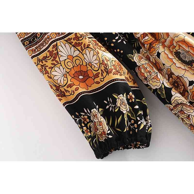 Autumn Bohemia Lacing up V neck Flower Print Long Dress Black BOHO Woman Sleeve Tassel Strappy Holiday Dresses Beach 210429