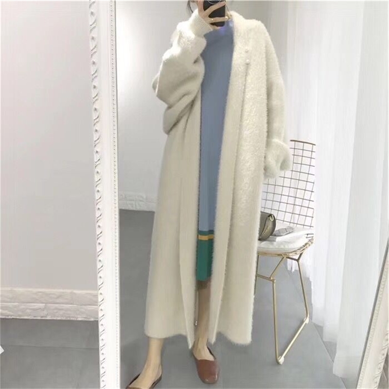 Fashion Long Cardigan Women Autumn And Winter Mohair Loose Knit Sweater Female Casual Oversized Jacket Coat 210520
