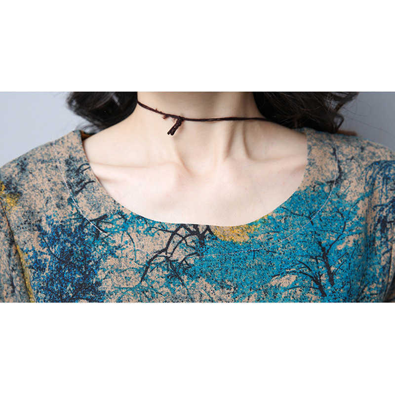 Cotton Linen Summer Dress Women Loose Plus size Casual Dress OL work Wear vintage Print beach Sundress dresses vestidos 210630