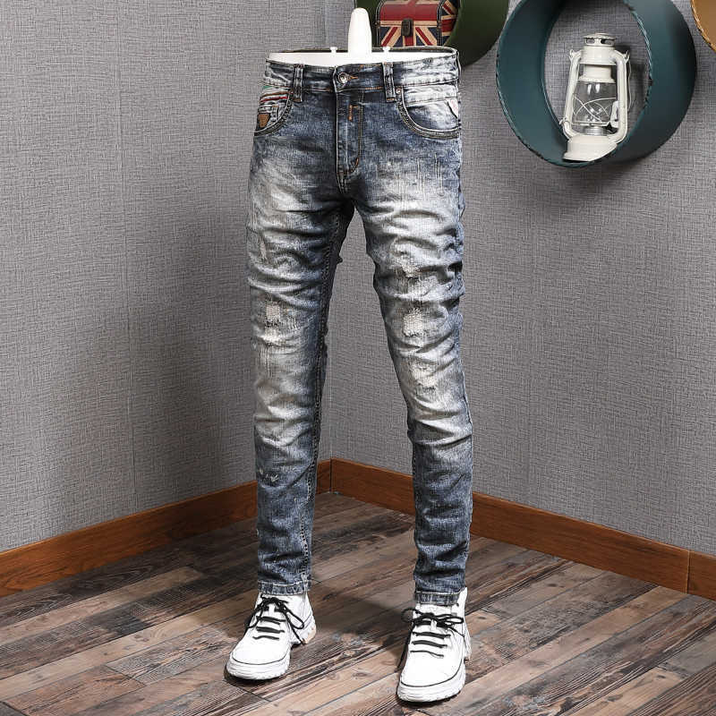 Fashion Streetwear Men Jeans Vintage Retro Wash Elastic Slim Fit Ripped Cotton Denim Pants Patchwork Designer Hip Hop Trousers C3AN, Retro blue
Fashion Streetwear Men Jeans Vintage Retro Wash Elastic Slim Fit Ripped Cotton Denim Pants Patchwork Designer Hip Hop Trousers C3AN, Retro blue