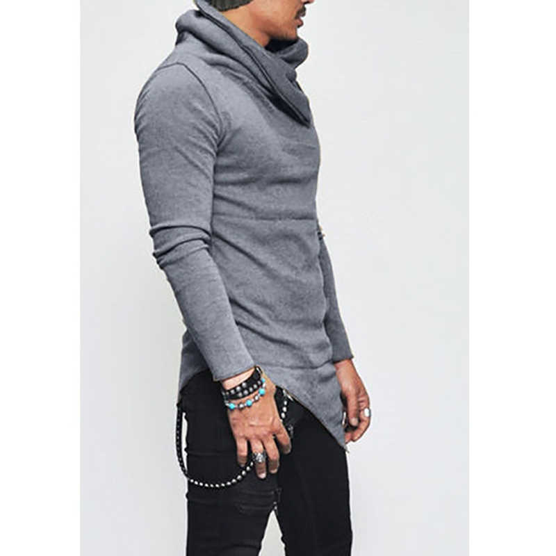 Men's Hoodies Unbalance Hem Pocket Long Sleeve Sweatshirt Men Clothing Autumn Pullover Turtleneck Sweatshirt Tops 211018