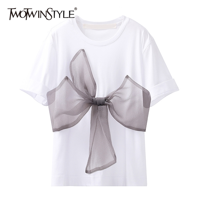 Casual Patchwork Mesh Bowknot Tops For Women O Neck Short Sleeve Korean White T Shirts Female Fashion Clothes 210524
Casual Patchwork Mesh Bowknot Tops For Women O Neck Short Sleeve Korean White T Shirts Female Fashion Clothes 210524