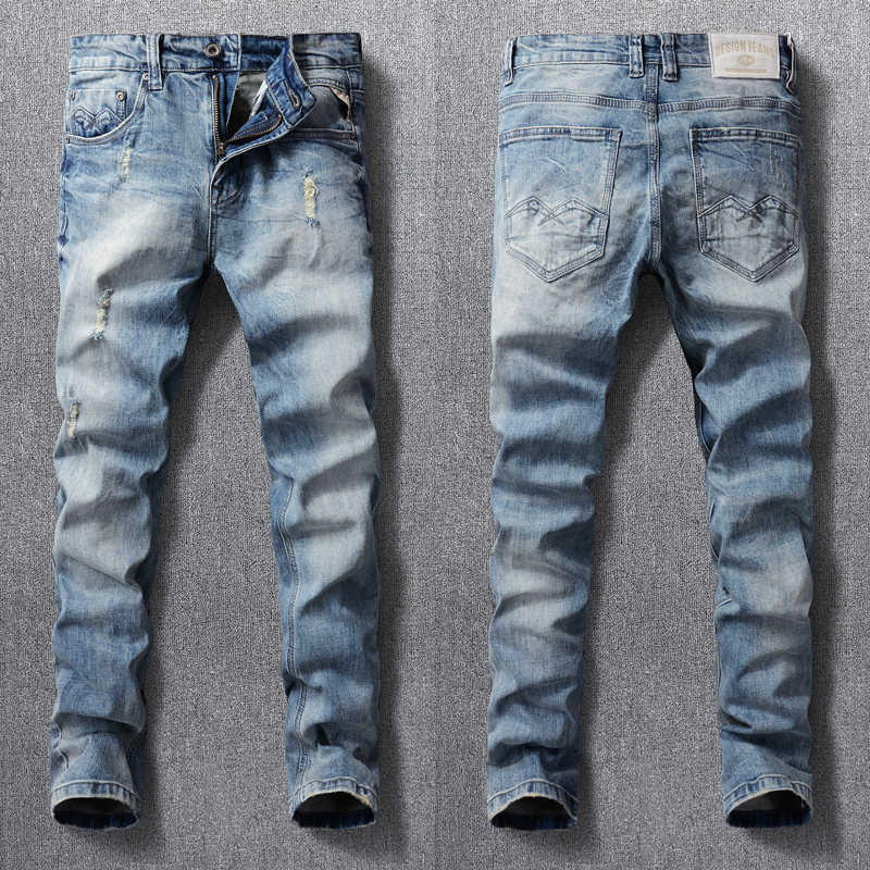 European Vintage Fashion Men Jeans High Quality Retro Light Blue Elastic Slim Ripped Korean Style Casual Denim Pants EG7O
European Vintage Fashion Men Jeans High Quality Retro Light Blue Elastic Slim Ripped Korean Style Casual Denim Pants EG7O