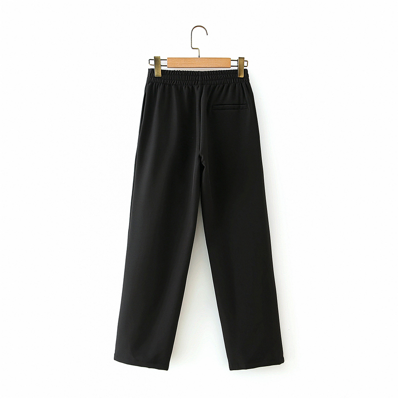 elegant women pocket straight trousers fashion ladies stylish high waist pants female vintage black pant girl chic 210430