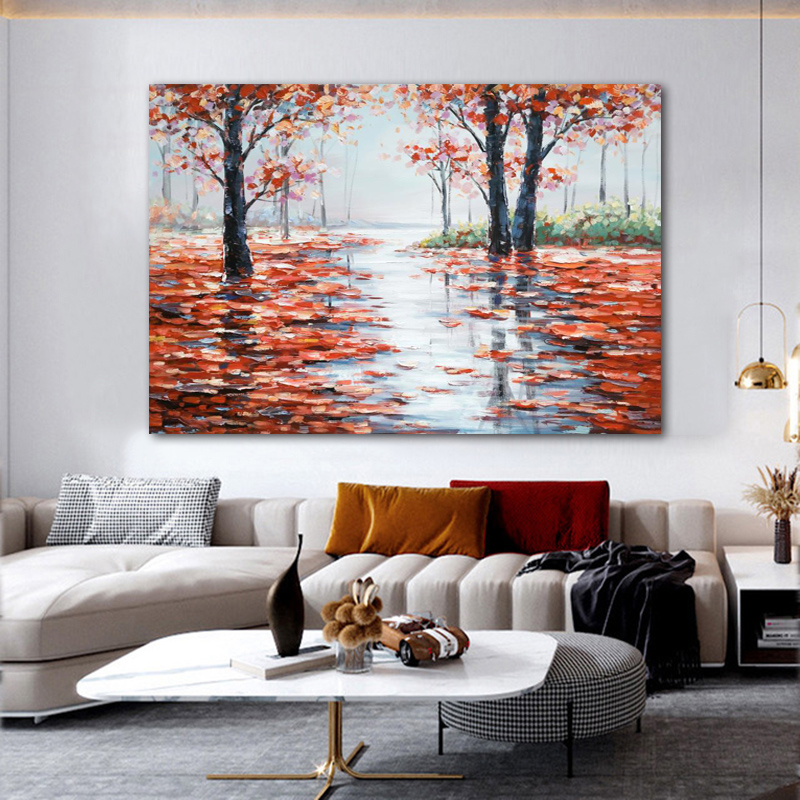 Tree Knife Painting Oil Painting On Canvas Prints Wall Art Pictures for Living Room Home Decor Forest Road Landscape Cuadros