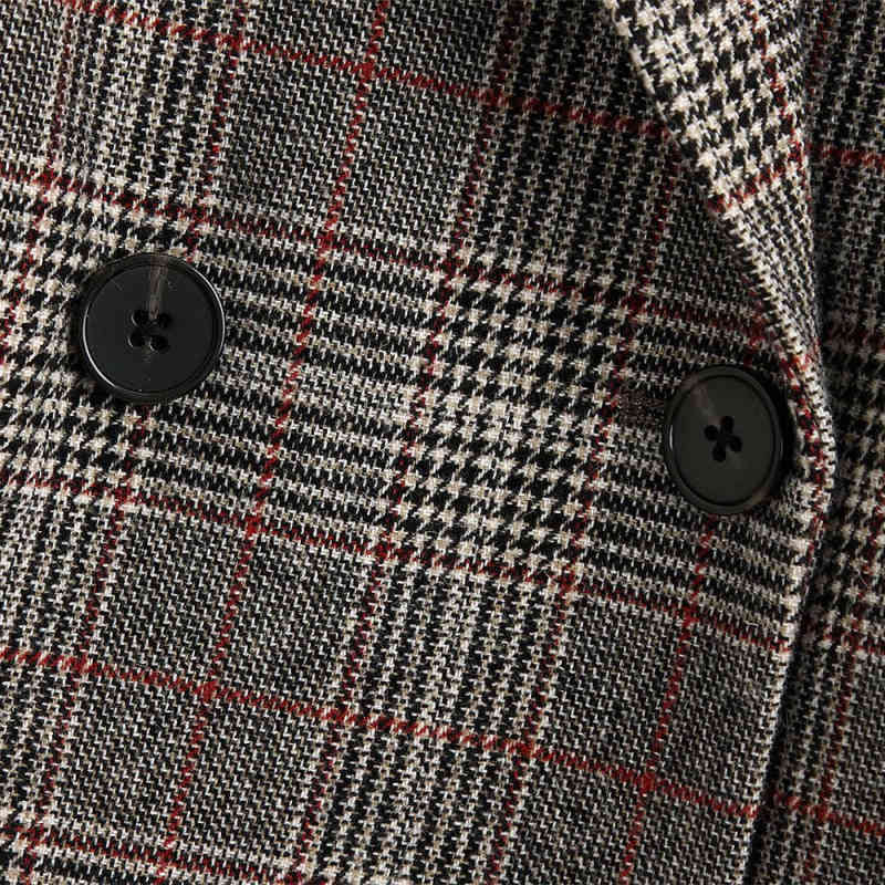 Vintage Woman Grey Plaid Patchwork Blazer Coat Spring Fashion Office Ladies Basic Booton Jackets Female Elegant Coats 210515