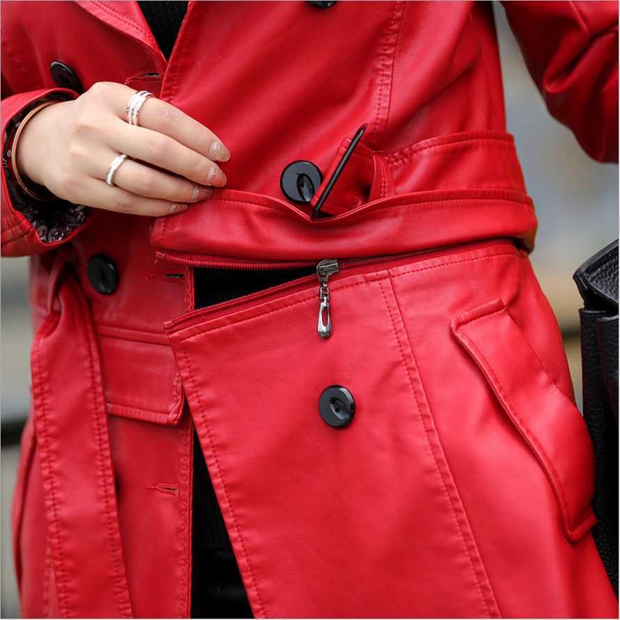 Autumn Women Long Leather Jacket Slim Oversize Bow Belt Motorcycle PU Coat Female Trench 210923