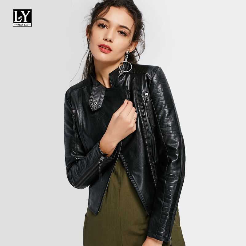 LY VAREY LIN Spring Leather Jacket Women Slim Pu Motorcycle Faux Soft Zipper Lady Short Balck Punk Outwear 210526