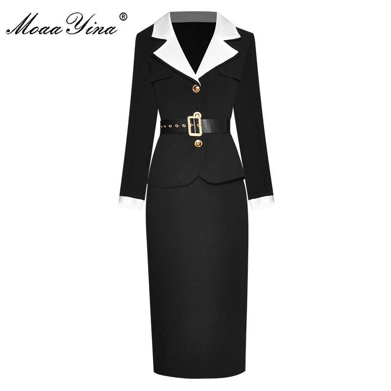 Fashion Set Spring Women' Long sleeve Single-breasted lace-up Suit Tops+package hip skirt Elegant Two-piece set 210524, Black
Fashion Set Spring Women' Long sleeve Single-breasted lace-up Suit Tops+package hip skirt Elegant Two-piece set 210524, Black