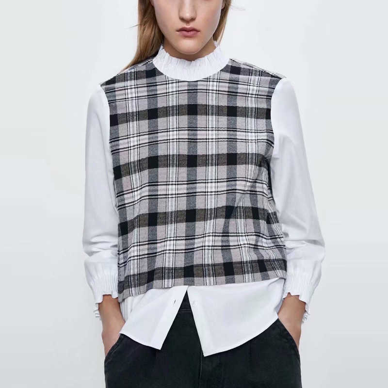 Za Patchwork Plaid Blouse Women Ruffle High Collar Long Sleeve Vintage Shirt Female Fashion Streetwear Elegant Office Tops 210602, As picture
Za Patchwork Plaid Blouse Women Ruffle High Collar Long Sleeve Vintage Shirt Female Fashion Streetwear Elegant Office Tops 210602, As picture
