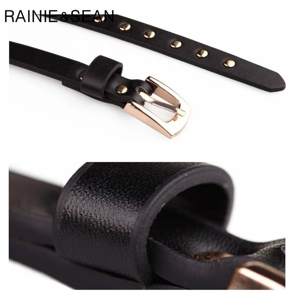 RAINIE SEAN Punk Rock Belts for Women Black Rivet Women Belt Streetwear Thin Extra Long 190cm Ladies Pin Buckle Leather Belt 210325