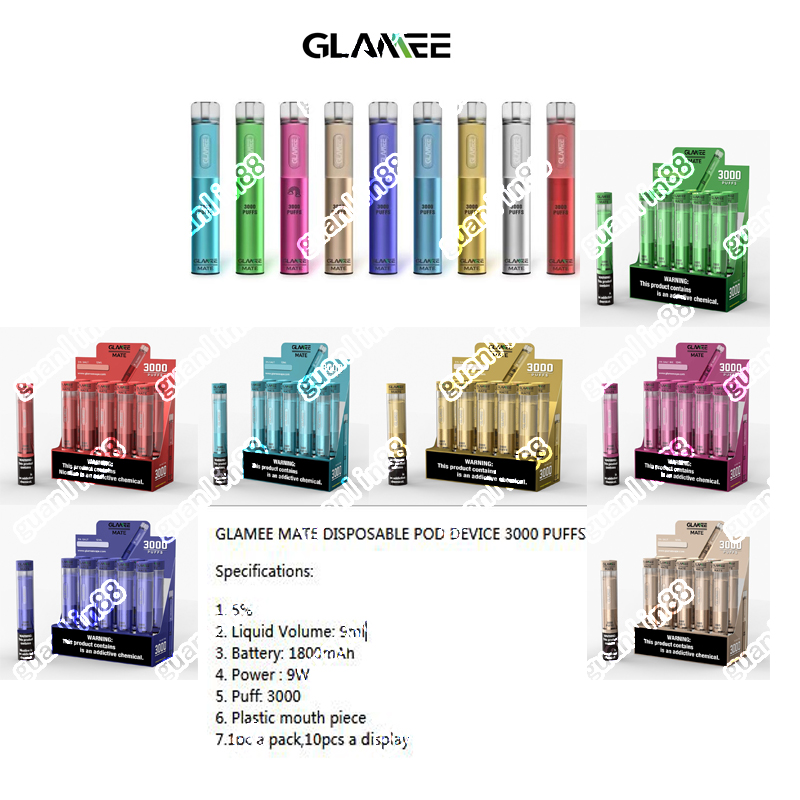 authentic Glamee Mate Disposable Pod Device E-cigarettes vape pen 3000 Puffs 9ml 1800mAh 3000puffs 5% VS PRO NOVA 
authentic Glamee Mate Disposable Pod Device E-cigarettes vape pen 3000 Puffs 9ml 1800mAh 3000puffs 5% VS PRO NOVA